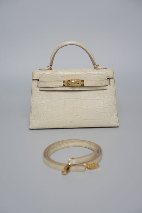 Hermes Kelly 20 in Beton Matte Croc Ghw
