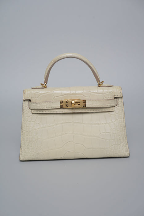 Hermes Kelly 20 in Beton Matte Croc Ghw