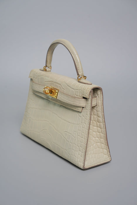 Hermes Kelly 20 in Beton Matte Croc Ghw