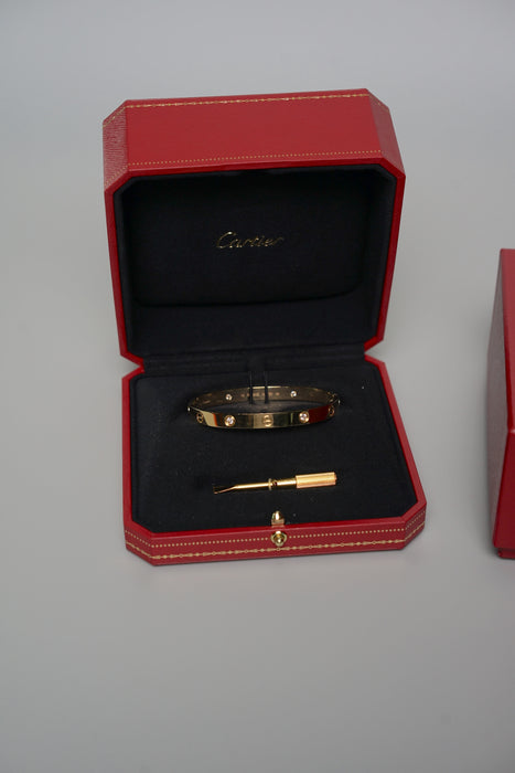 Cartier Love Bracelet, Classic model, 4 Diamonds in Yellow Gold Size 18