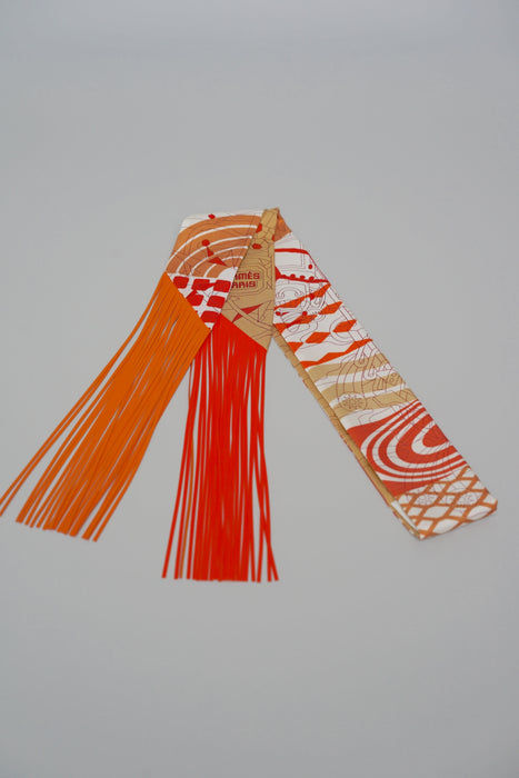 Hermes Bouquet Final Leather Fringe Twilly in Orange Multi (Brand New)