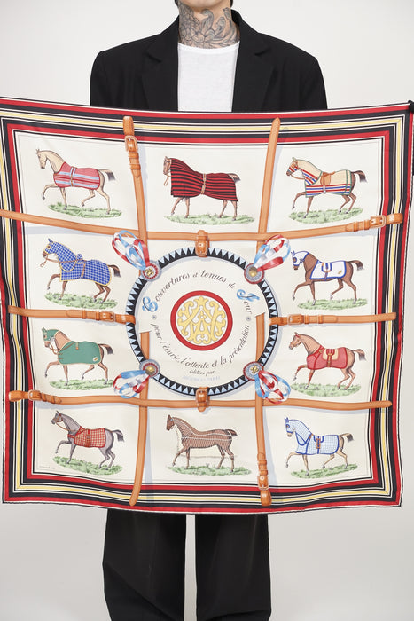 ⁠Hermes Couvertures Et Tenues Silk Scarf 90 in Beige Cream (Brand New)