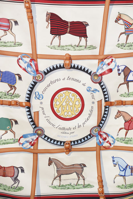 ⁠Hermes Couvertures Et Tenues Silk Scarf 90 in Beige Cream (Brand New)
