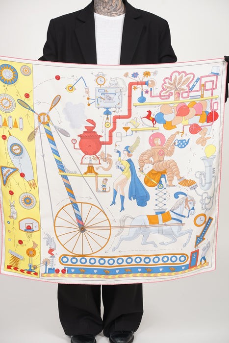 ⁠Hermes Tea For Two Silk Scarf 90 in TD/Creme/Jaune Vif/Multicolor (Brand New)