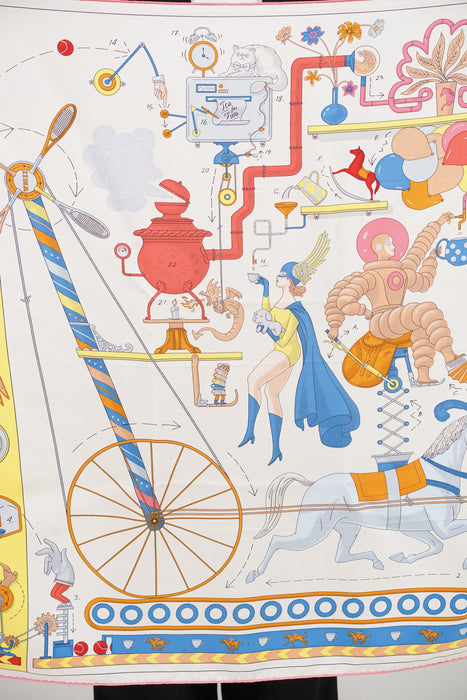 ⁠Hermes Tea For Two Silk Scarf 90 in TD/Creme/Jaune Vif/Multicolor (Brand New)