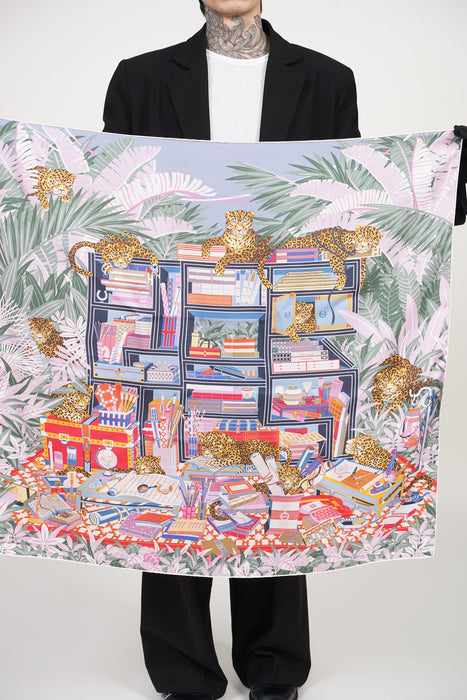 ⁠Hermes Les Douze Leopards Silk Scarf 90 in Pink Purple (Brand New)