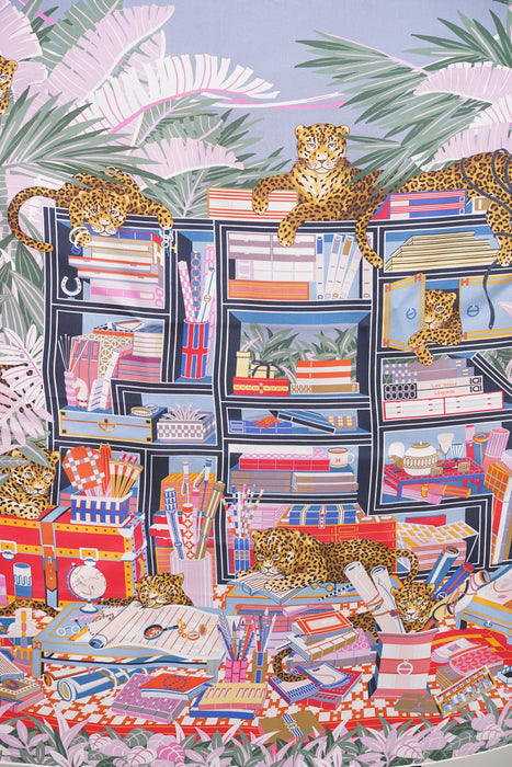 ⁠Hermes Les Douze Leopards Silk Scarf 90 in Pink Purple (Brand New)