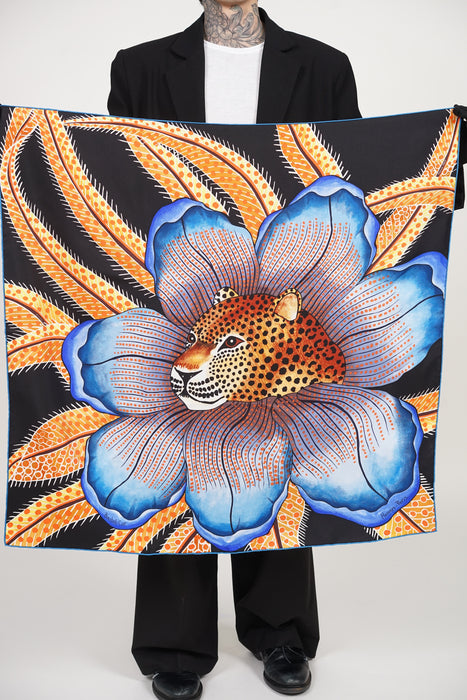 ⁠Hermes Baobab Cat Silk Scarf 90 in LH/Noir/Jaune/Bleu (Brand New)