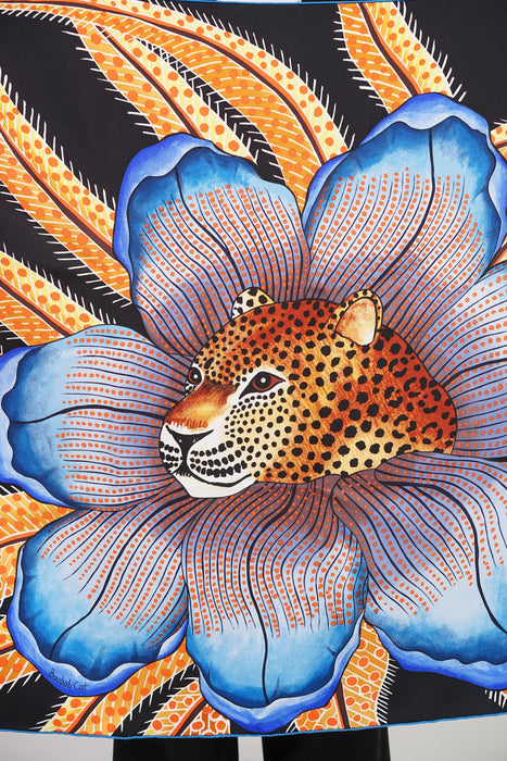 ⁠Hermes Baobab Cat Silk Scarf 90 in LH/Noir/Jaune/Bleu (Brand New)