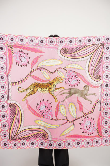 ⁠Hermes Carré Géant Silk Scarf 140 in Rose/Malabar/Jaune/Vieux (Brand New)