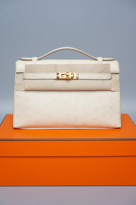 Hermes Kelly Pochette in Beton Ostrich Ghw (Brand New)