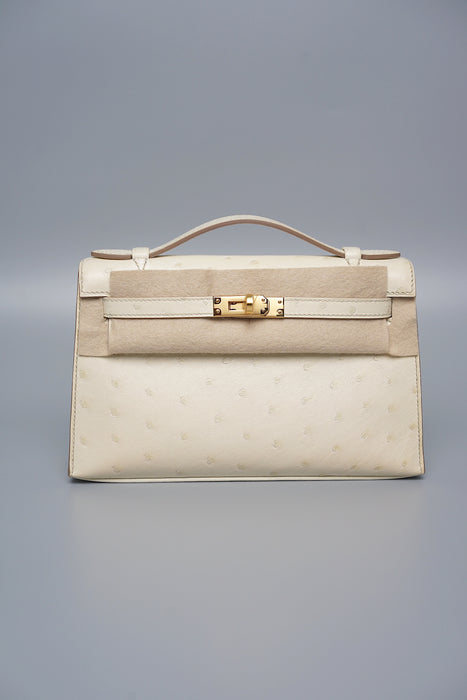 Hermes Kelly Pochette in Beton Ostrich Ghw (Brand New)