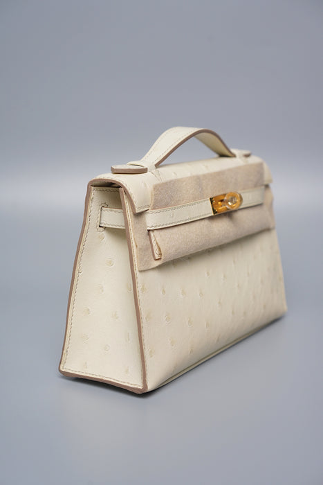 Hermes Kelly Pochette in Beton Ostrich Ghw (Brand New)