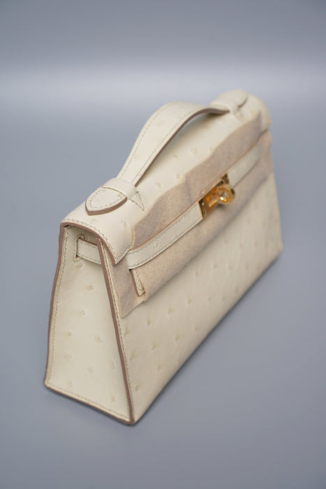 Hermes Kelly Pochette in Beton Ostrich Ghw (Brand New)