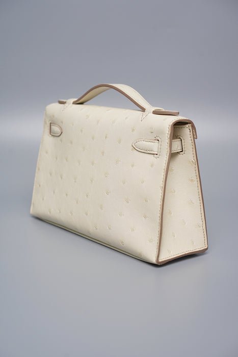 Hermes Kelly Pochette in Beton Ostrich Ghw (Brand New)