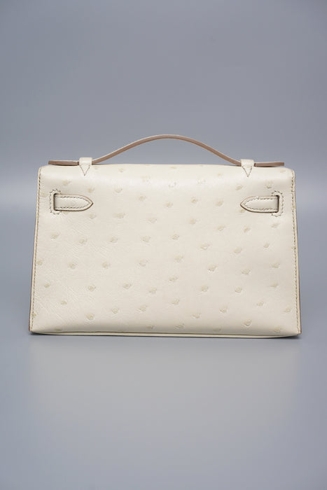 Hermes Kelly Pochette in Beton Ostrich Ghw (Brand New)