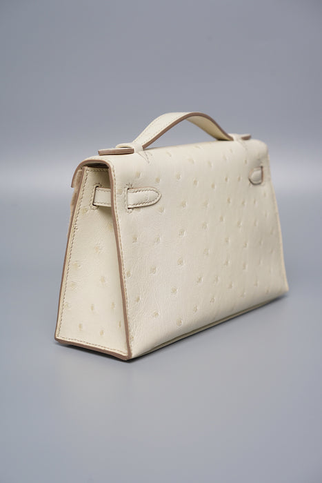 Hermes Kelly Pochette in Beton Ostrich Ghw (Brand New)