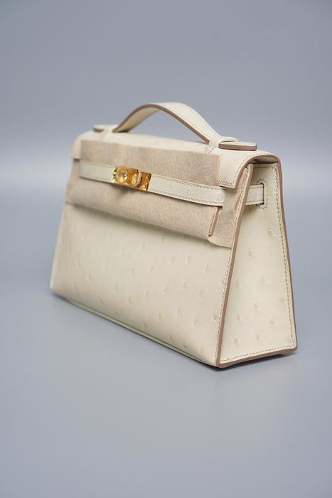 Hermes Kelly Pochette in Beton Ostrich Ghw (Brand New)