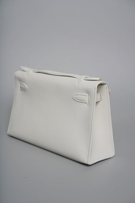 Hermes Kelly Pochette in New White Ghw (Brand New)