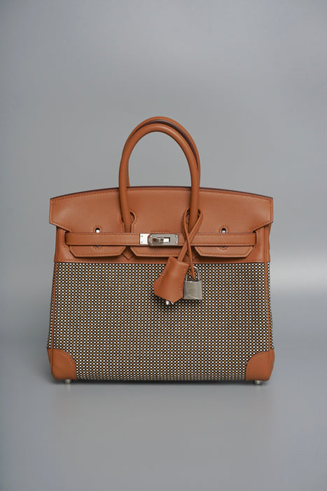 Hermes Birkin 25 in Gold Swift and Toile Quadrille Phw