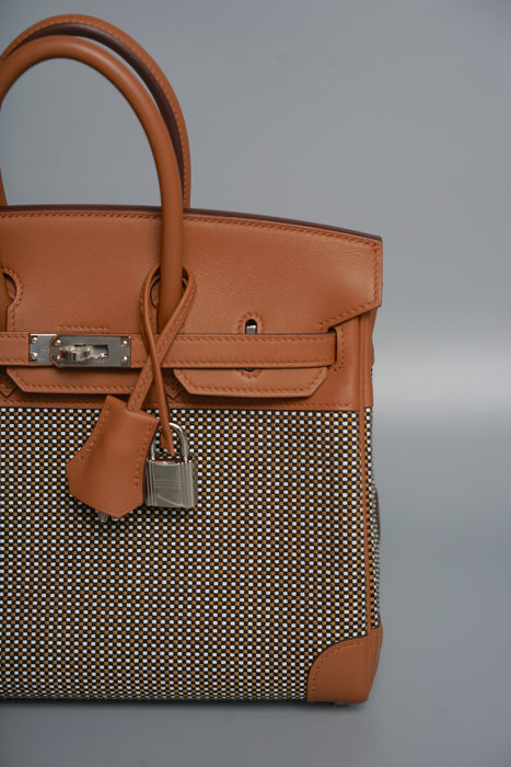 Hermes Birkin 25 in Gold Swift and Toile Quadrille Phw