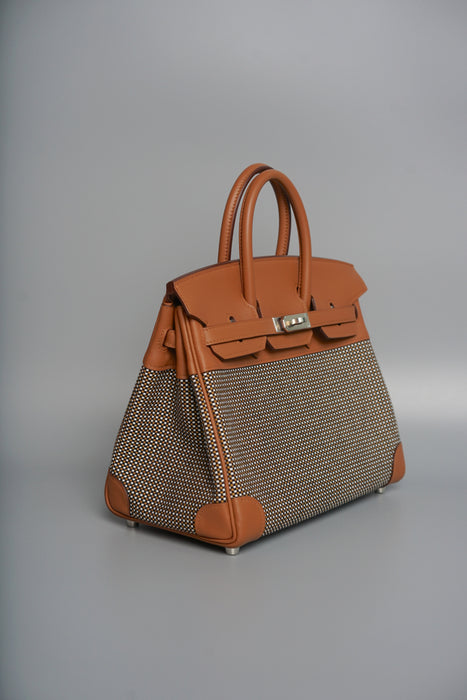 Hermes Birkin 25 in Gold Swift and Toile Quadrille Phw