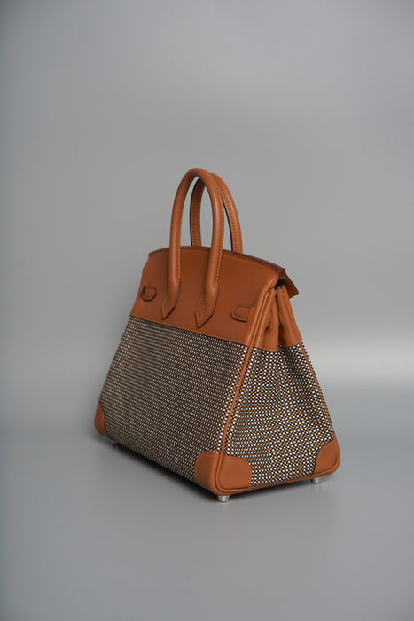 Hermes Birkin 25 in Gold Swift and Toile Quadrille Phw