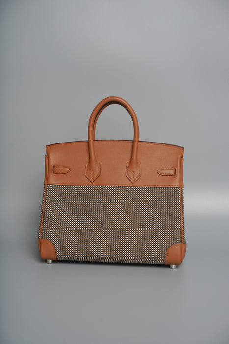 Hermes Birkin 25 in Gold Swift and Toile Quadrille Phw