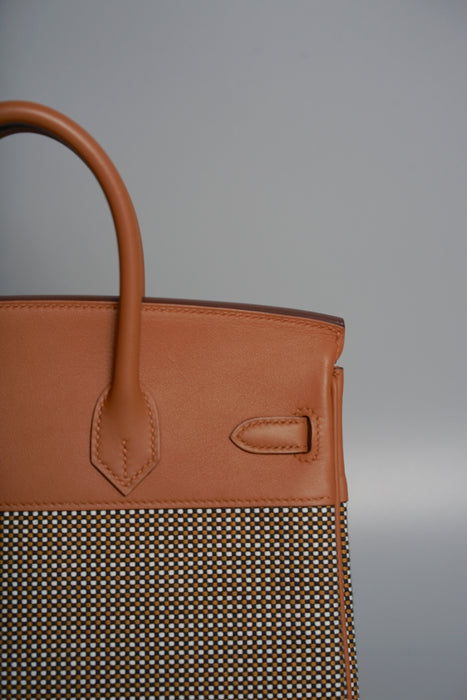Hermes Birkin 25 in Gold Swift and Toile Quadrille Phw