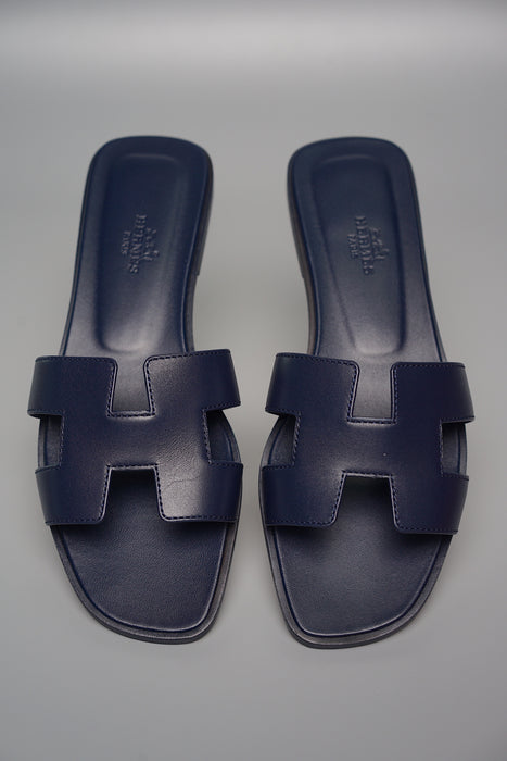 Hermes Oran Sandals in Navy (Brand New)