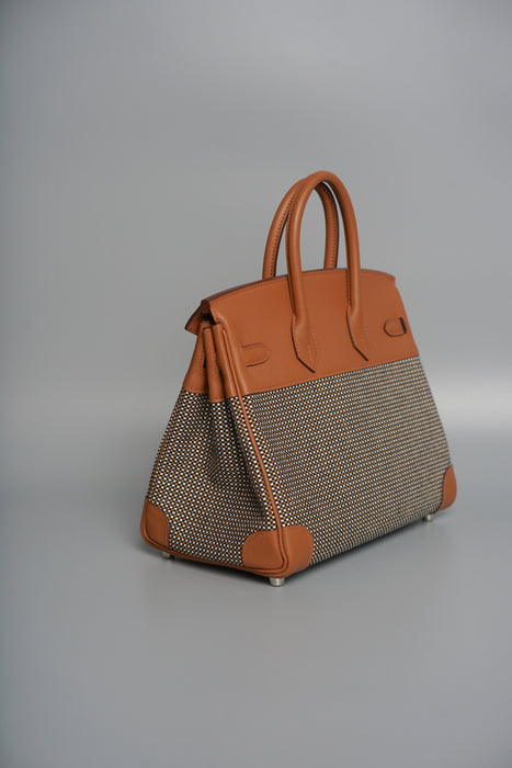 Hermes Birkin 25 in Gold Swift and Toile Quadrille Phw