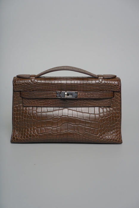 Hermes Kelly Pochette in Havana Matte Alligator Phw