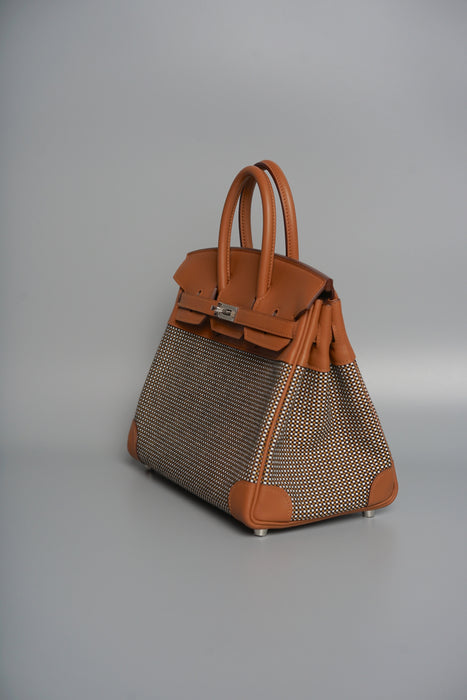 Hermes Birkin 25 in Gold Swift and Toile Quadrille Phw