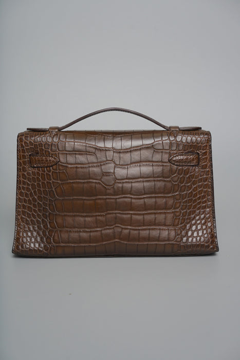 Hermes Kelly Pochette in Havana Matte Alligator Phw