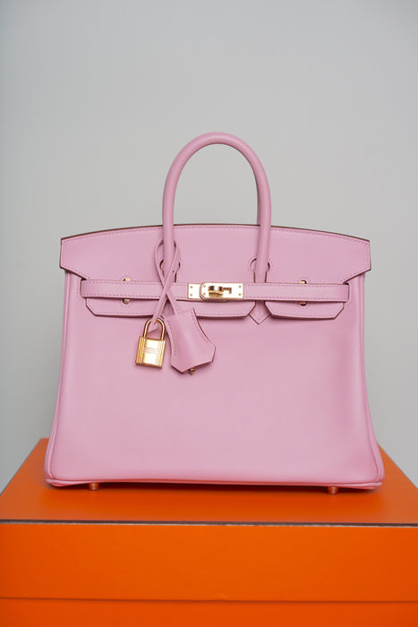 Hermes Birkin 25 in Mauve Sylvestre Swift Ghw (Brand New)