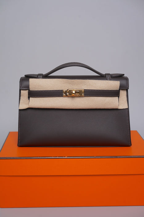 Hermes Kelly Pochette in Bai Brun Swift Ghw (Brand New)