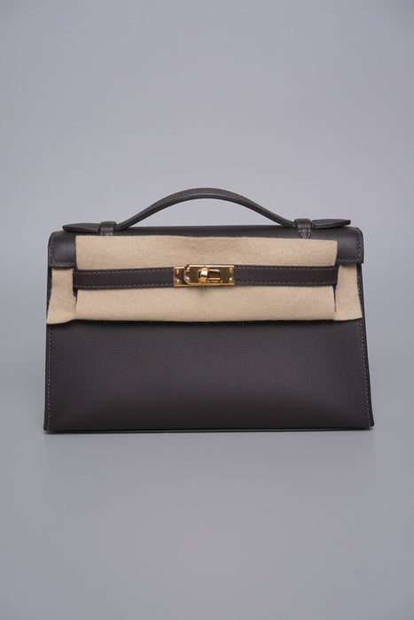 Hermes Kelly Pochette in Bai Brun Swift Ghw (Brand New)