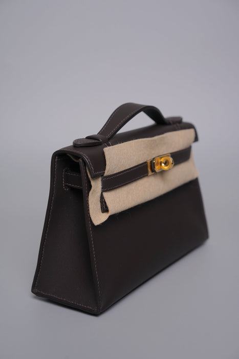 Hermes Kelly Pochette in Bai Brun Swift Ghw (Brand New)