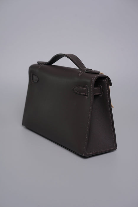 Hermes Kelly Pochette in Bai Brun Swift Ghw (Brand New)