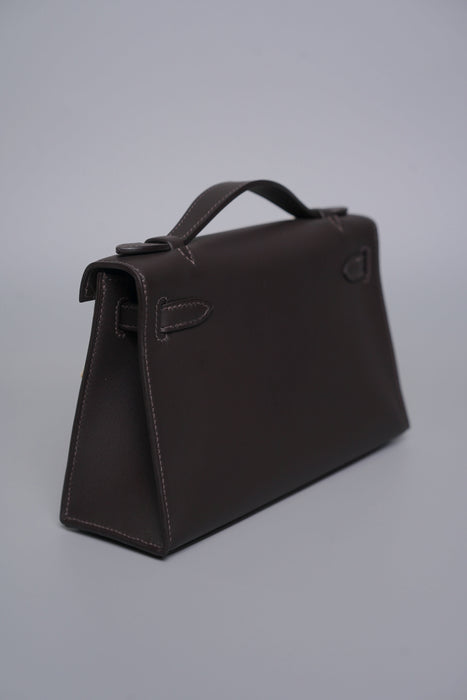 Hermes Kelly Pochette in Bai Brun Swift Ghw (Brand New)