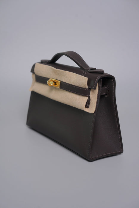 Hermes Kelly Pochette in Bai Brun Swift Ghw (Brand New)