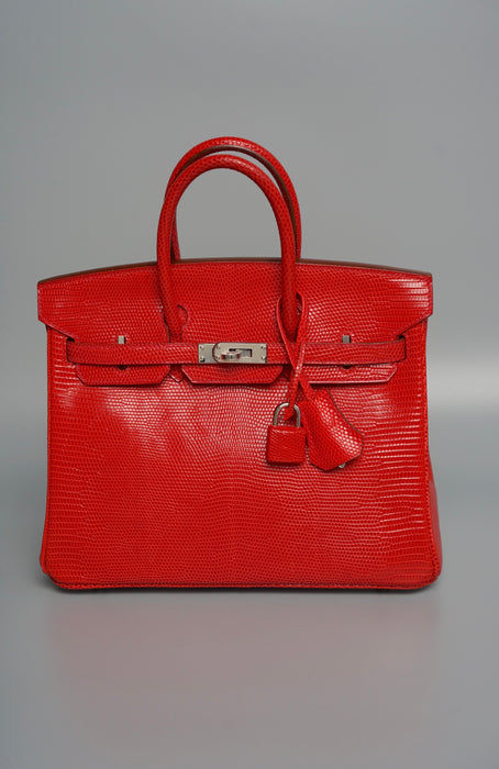 Hermes Birkin 25 in Rouge Exotique Lizard Phw (Brand New)