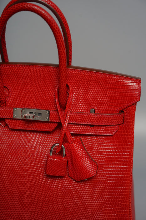 Hermes Birkin 25 in Rouge Exotique Lizard Phw (Brand New)