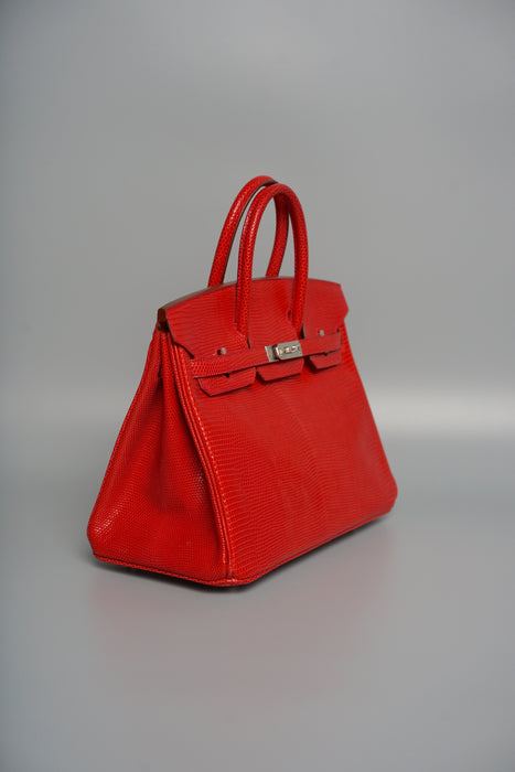 Hermes Birkin 25 in Rouge Exotique Lizard Phw (Brand New)