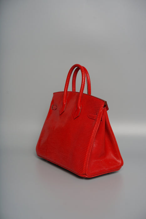 Hermes Birkin 25 in Rouge Exotique Lizard Phw (Brand New)
