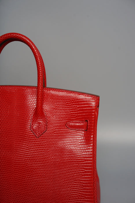 Hermes Birkin 25 in Rouge Exotique Lizard Phw (Brand New)