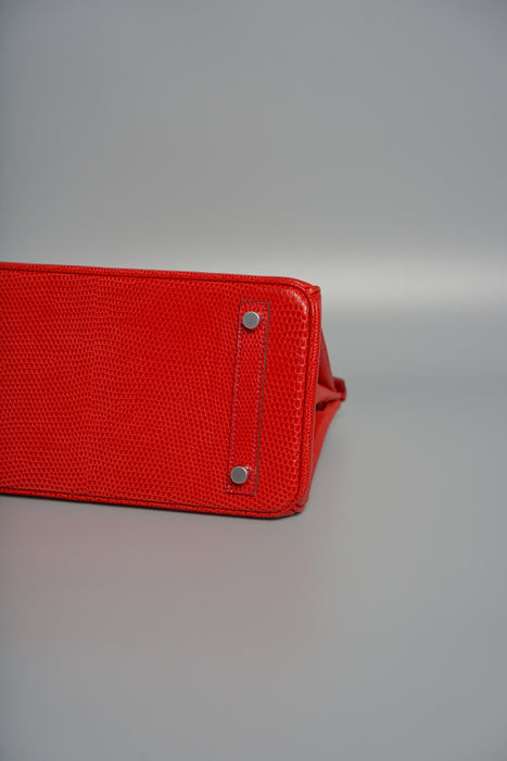 Hermes Birkin 25 in Rouge Exotique Lizard Phw (Brand New)