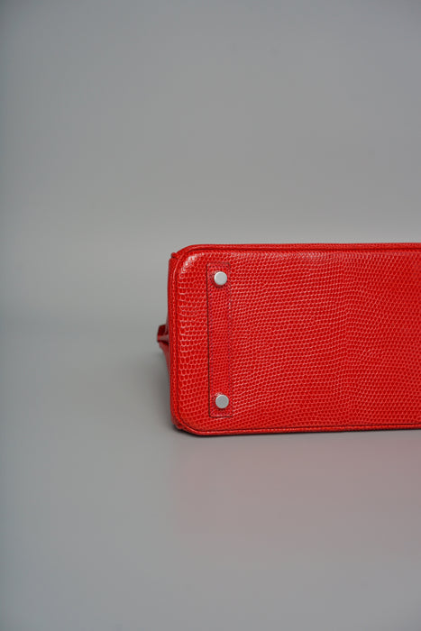 Hermes Birkin 25 in Rouge Exotique Lizard Phw (Brand New)