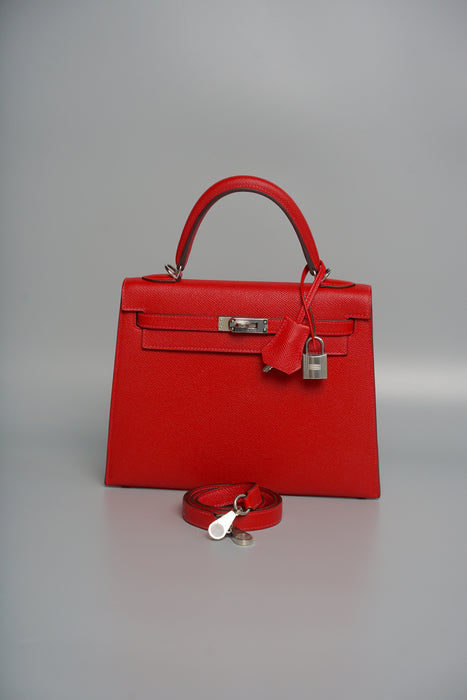 Hermes Kelly 25 Sellier in Rouge Casaque Epsom Phw