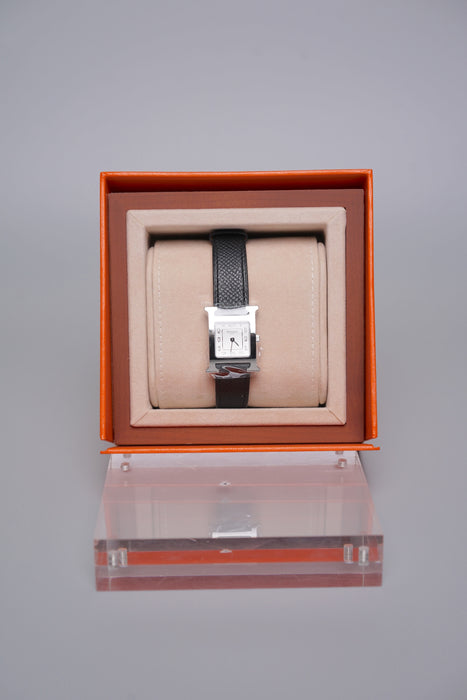 Hermes Heure H Watch, Small Model, 25mm in Noir Epsom Phw (Brand New)
